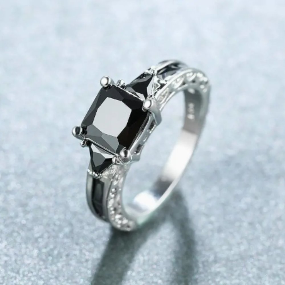 925 Sterling Silver Plated Black Diamond Ring